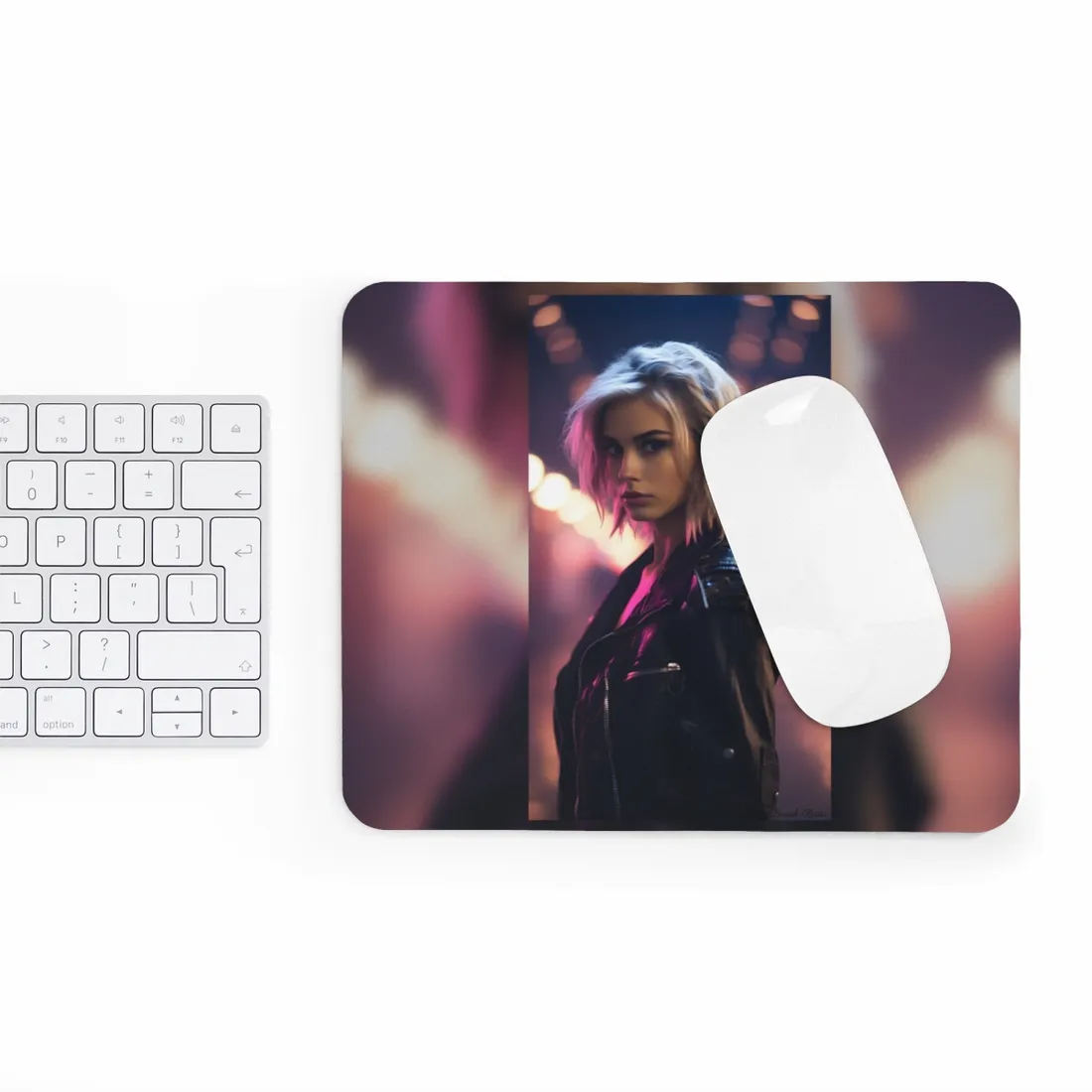 Neon-Lit Teenage Rebellion: A Cyberpunk Close-Up - Mouse Pad