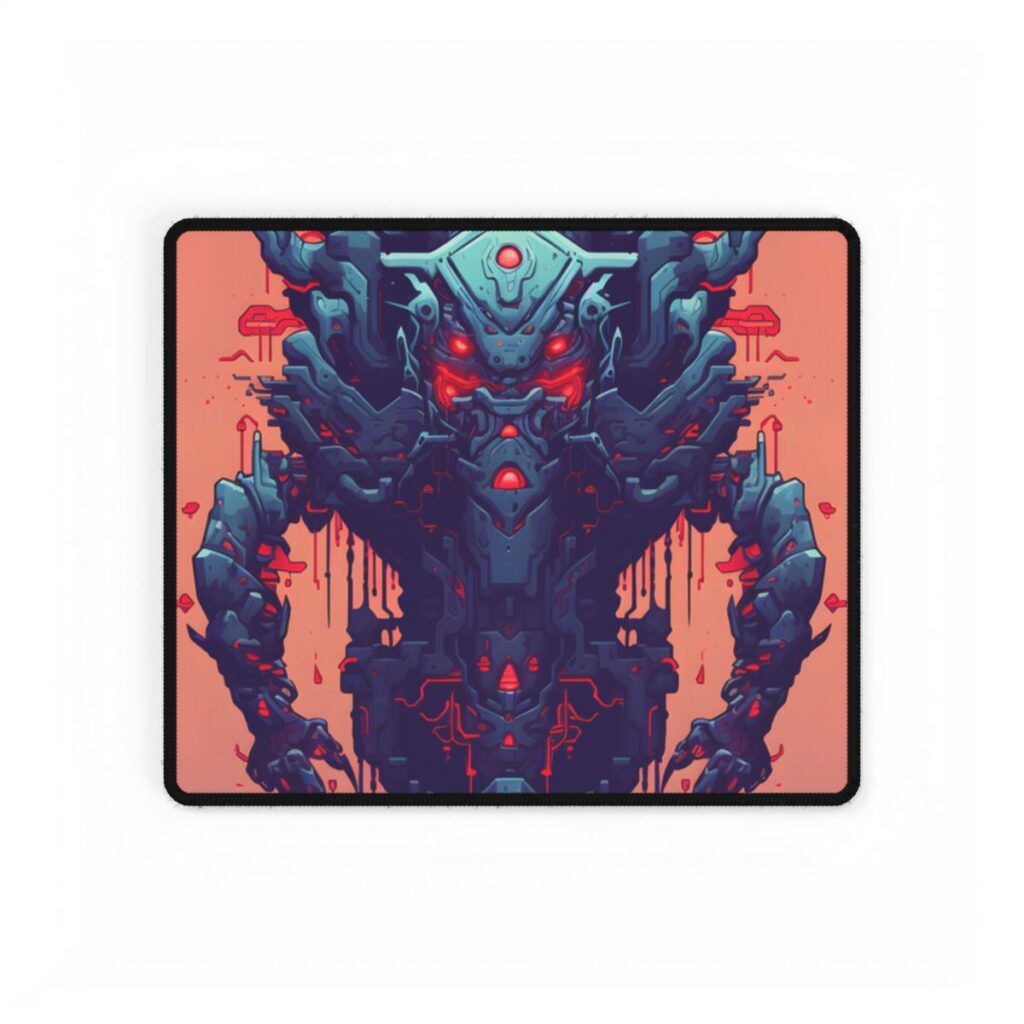 Neon Pixel Pets: Cyberpunk Synthwave Digital Art - Desk Mat