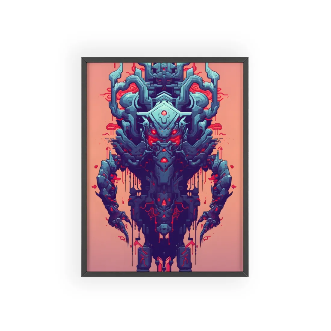 Neon Pixel Pets: Cyberpunk Synthwave Digital Art - Framed Poster