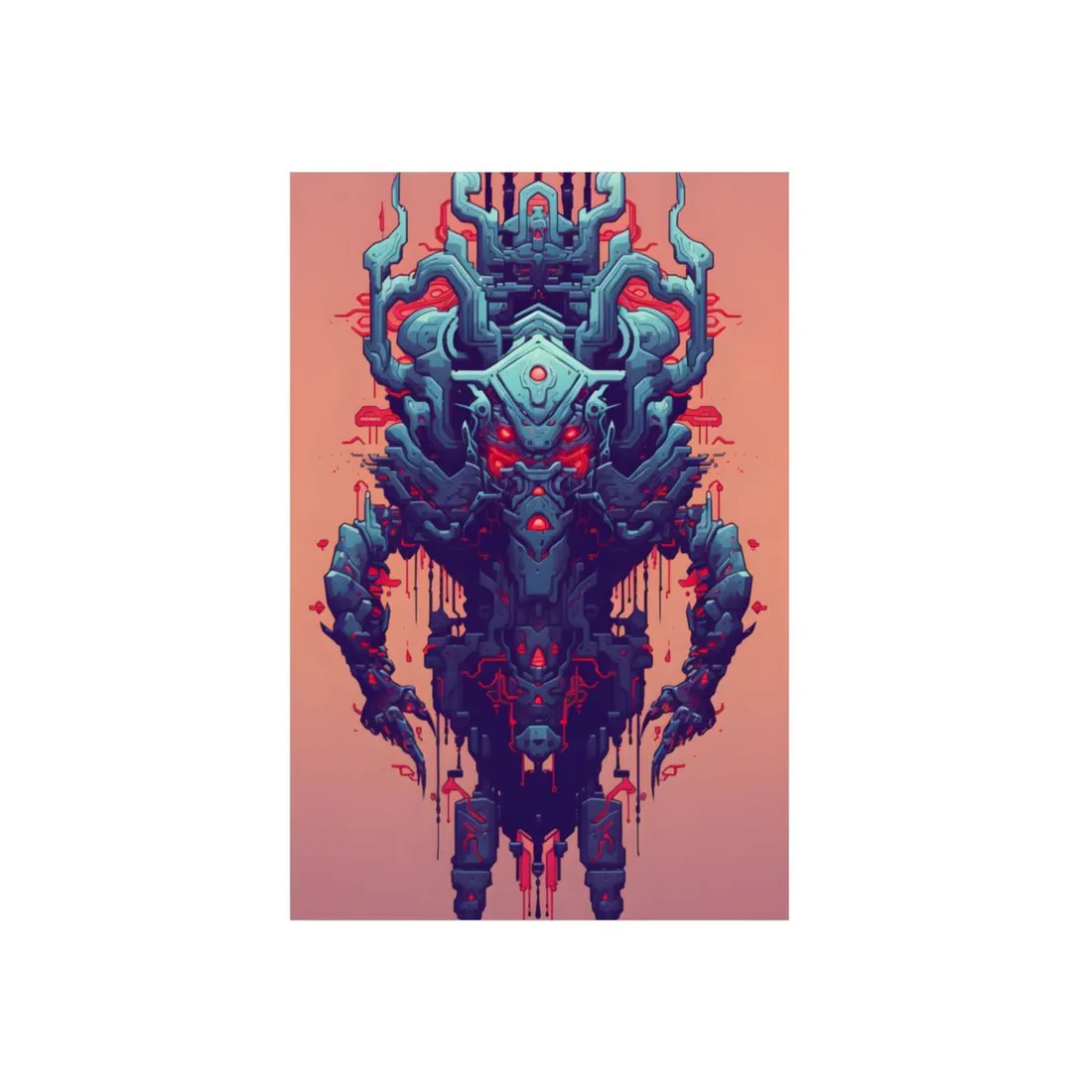 Neon Pixel Pets: Cyberpunk Synthwave Digital Art - Metal Poster