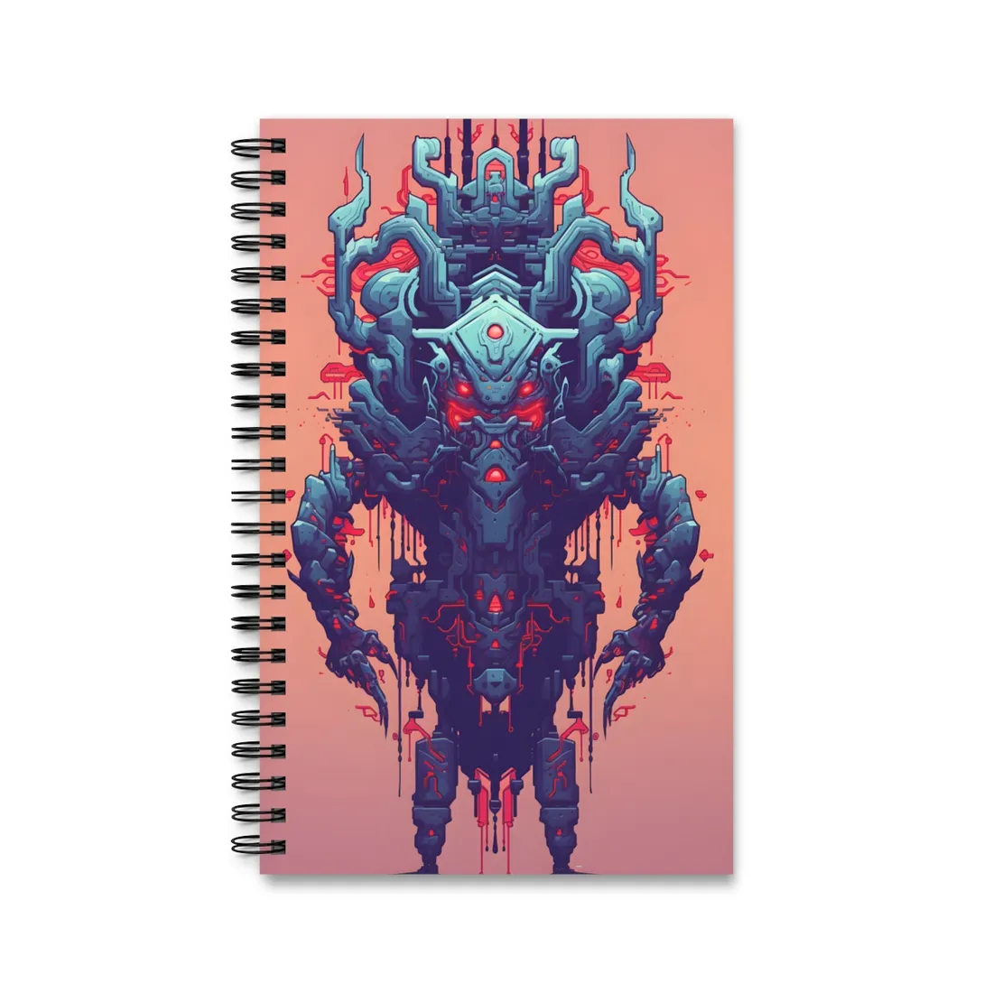 Neon Pixel Pets: Cyberpunk Synthwave Digital Art - Spiral Notebook