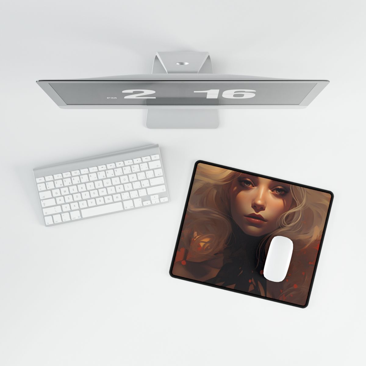 Neutral Portrait: Close-Up Black Top Artwork - Desk Mat