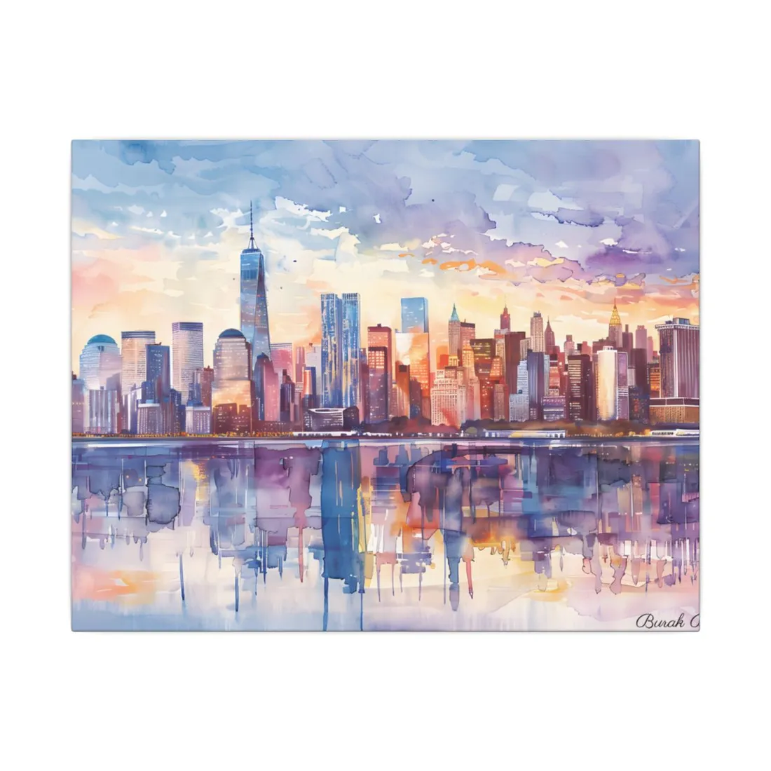 New York City Watercolor: Golden Hour Serenity - Canvas