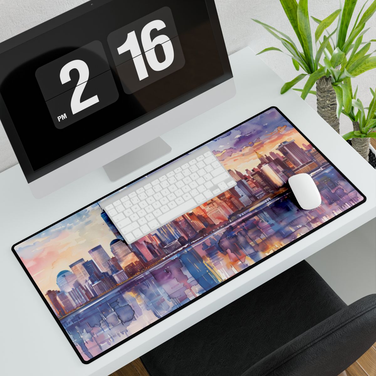 New York City Watercolor: Golden Hour Serenity - Desk Mat