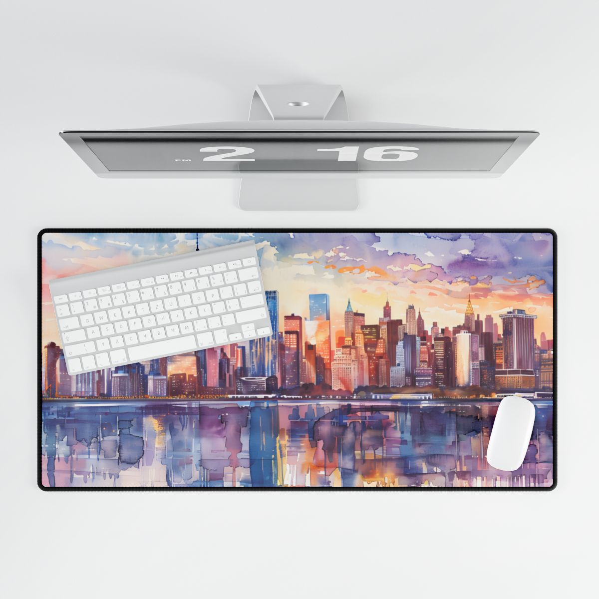 New York City Watercolor: Golden Hour Serenity - Desk Mat