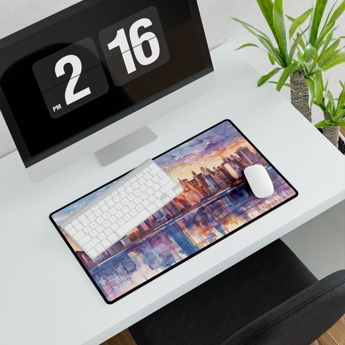 New York City Watercolor: Golden Hour Serenity - Desk Mat