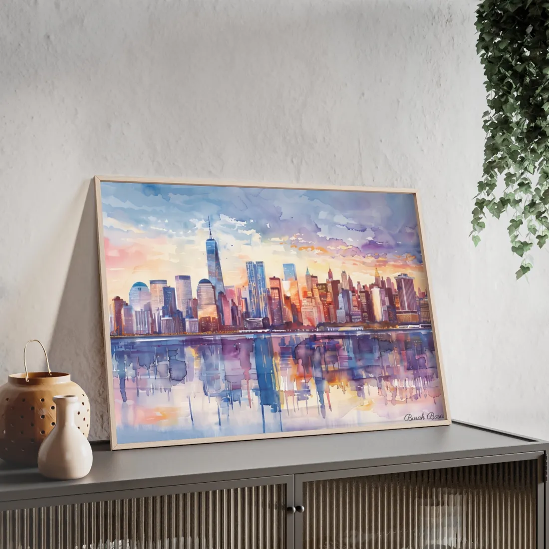 New York City Watercolor: Golden Hour Serenity - Framed Poster