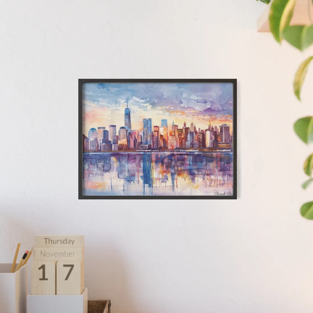 New York City Watercolor: Golden Hour Serenity - Framed Poster