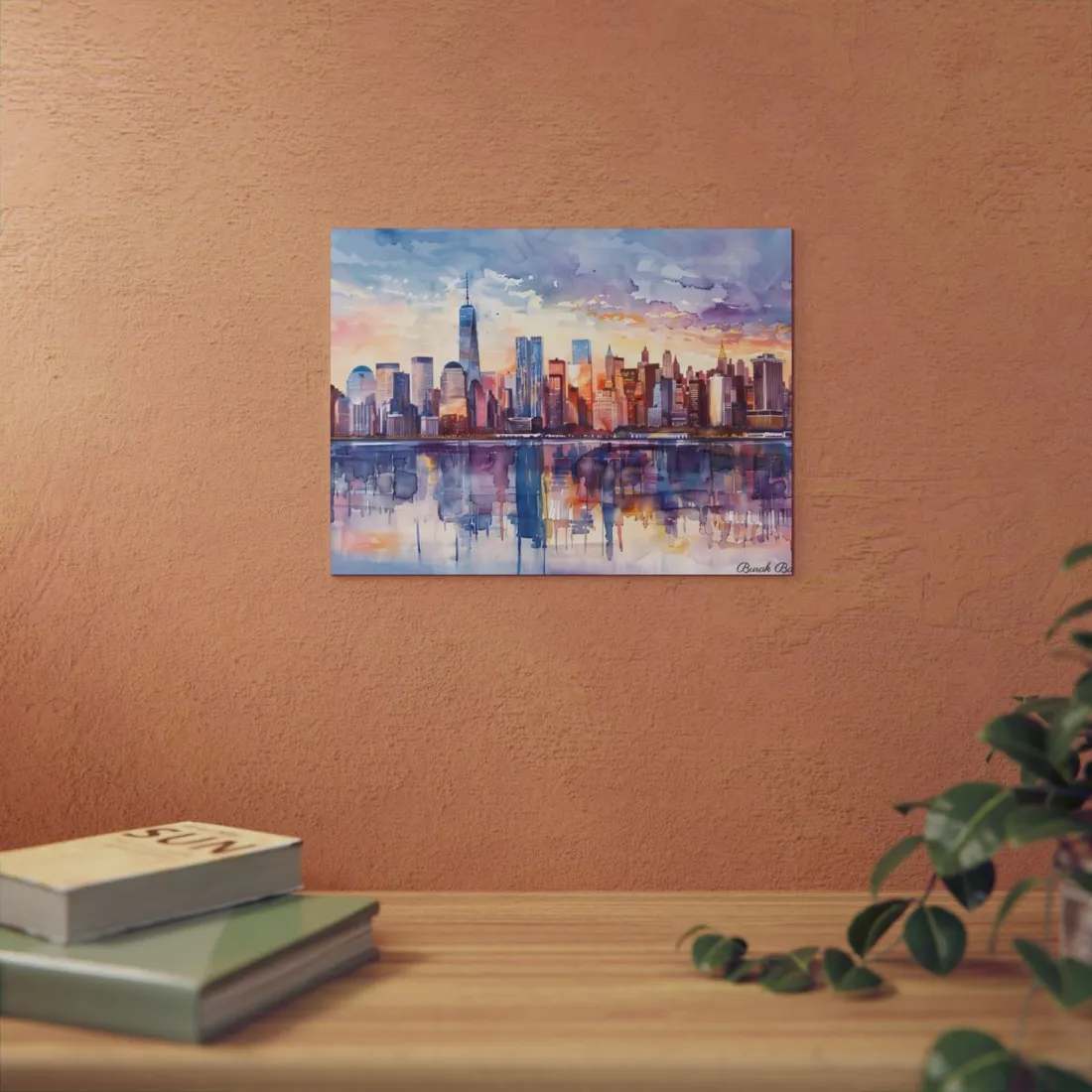 New York City Watercolor: Golden Hour Serenity - Metal Poster