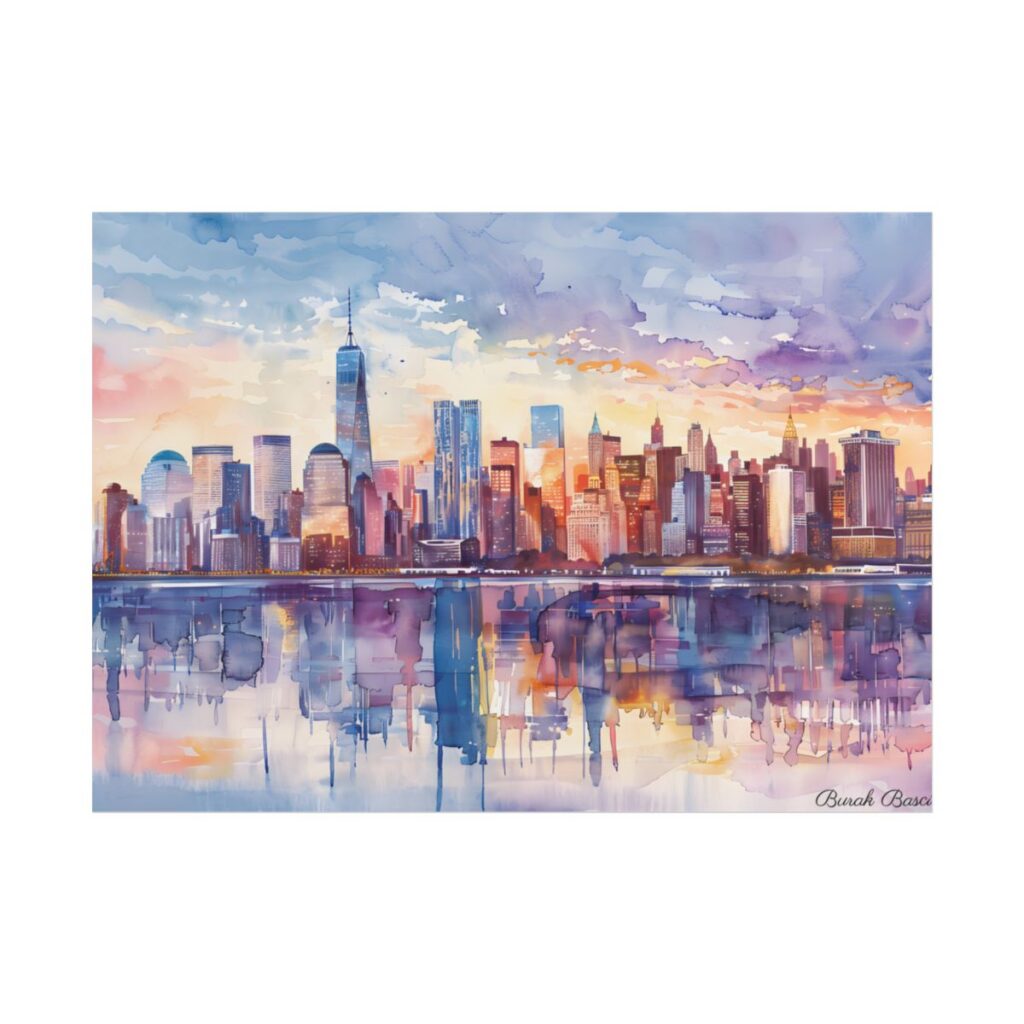 New York City Watercolor: Golden Hour Serenity - Poster