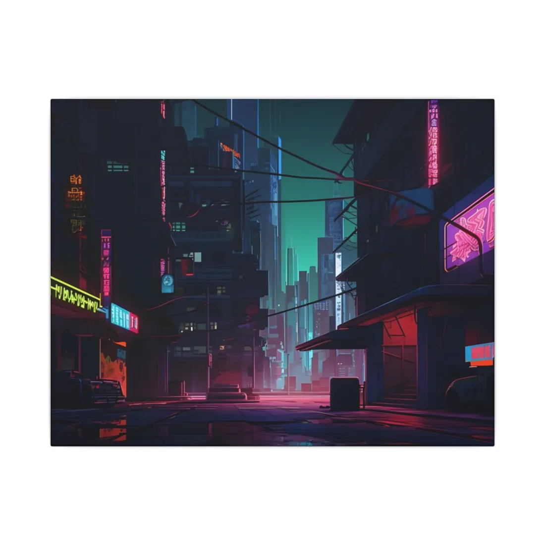Nightfall in Neo-City: A Melancholic Cyberpunk Scene - Canvas