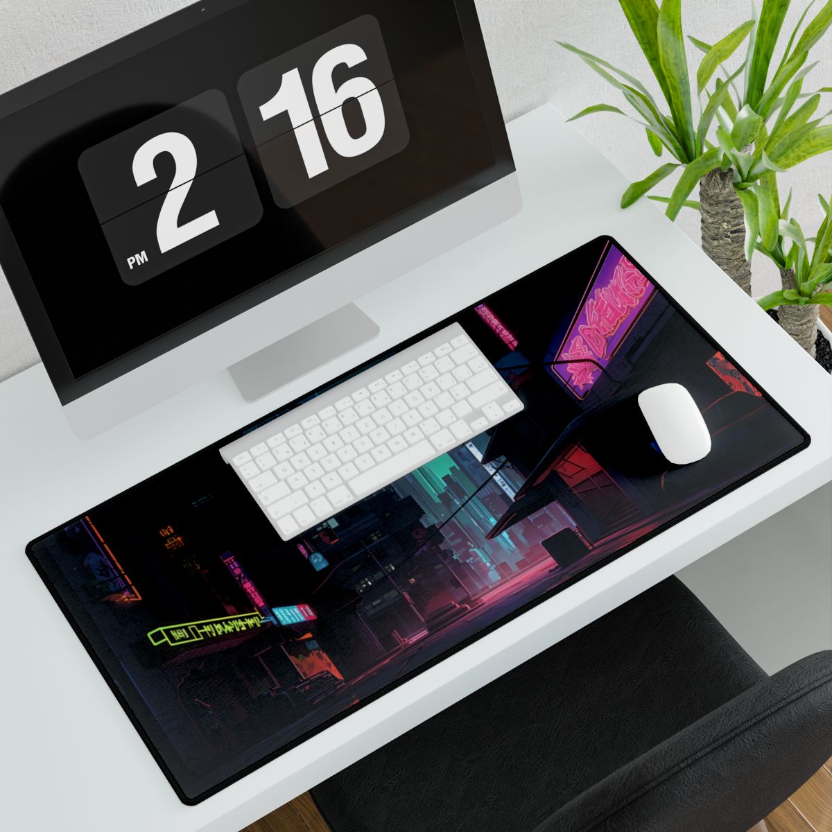 Nightfall in Neo-City: A Melancholic Cyberpunk Scene - Desk Mat