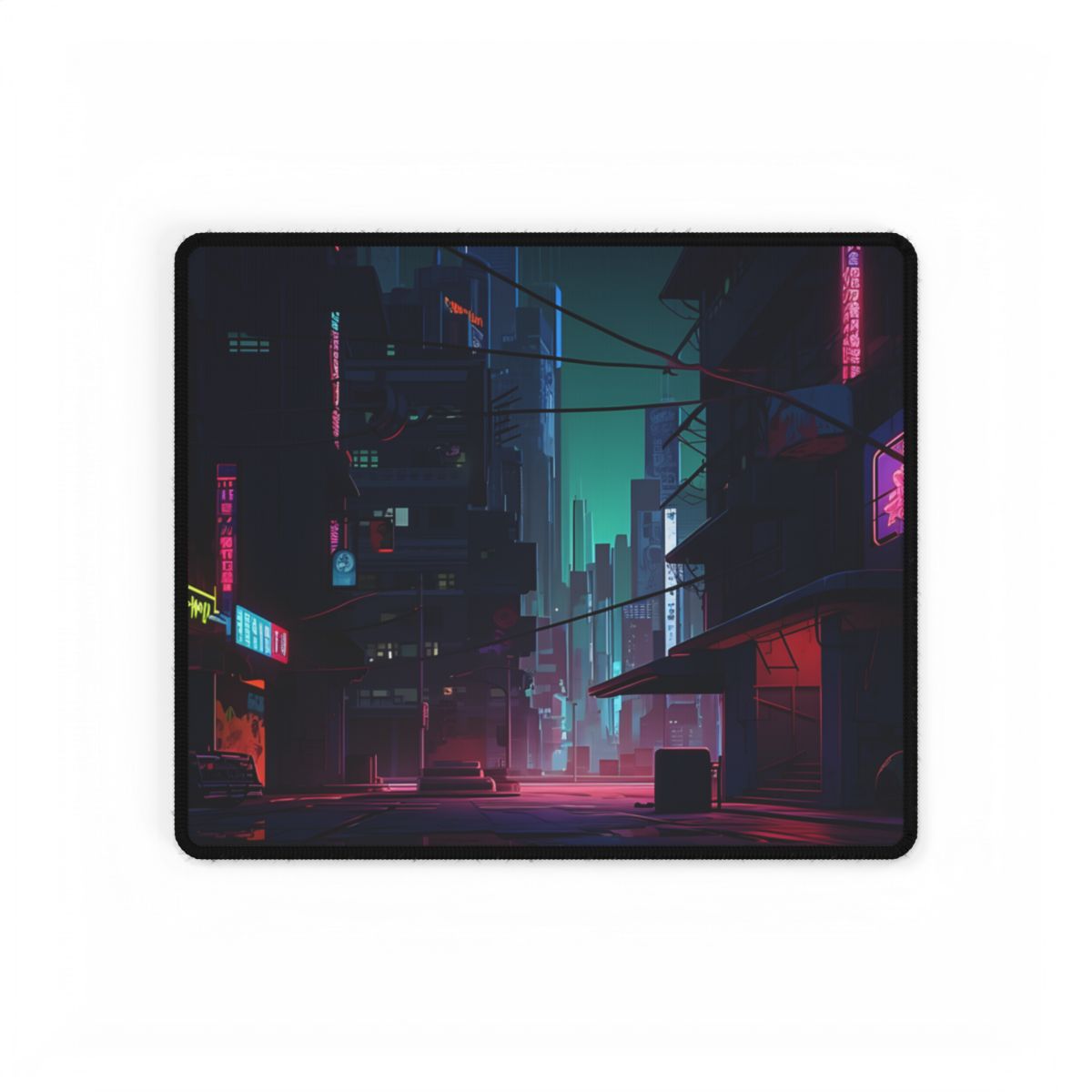 Nightfall in Neo-City: A Melancholic Cyberpunk Scene - Desk Mat