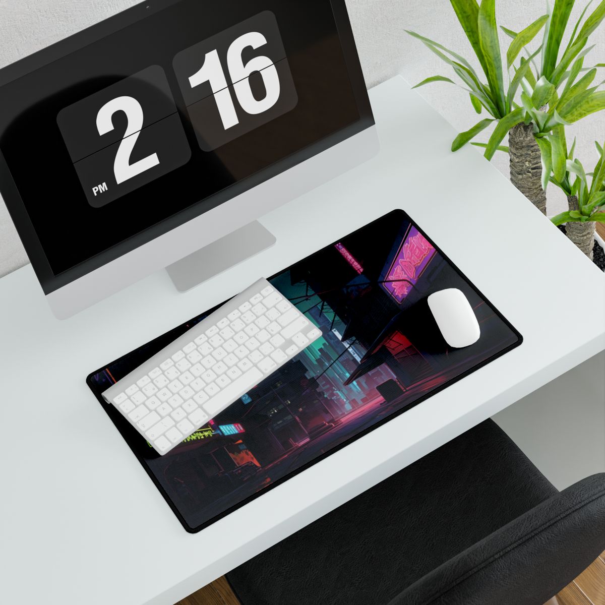 Nightfall in Neo-City: A Melancholic Cyberpunk Scene - Desk Mat
