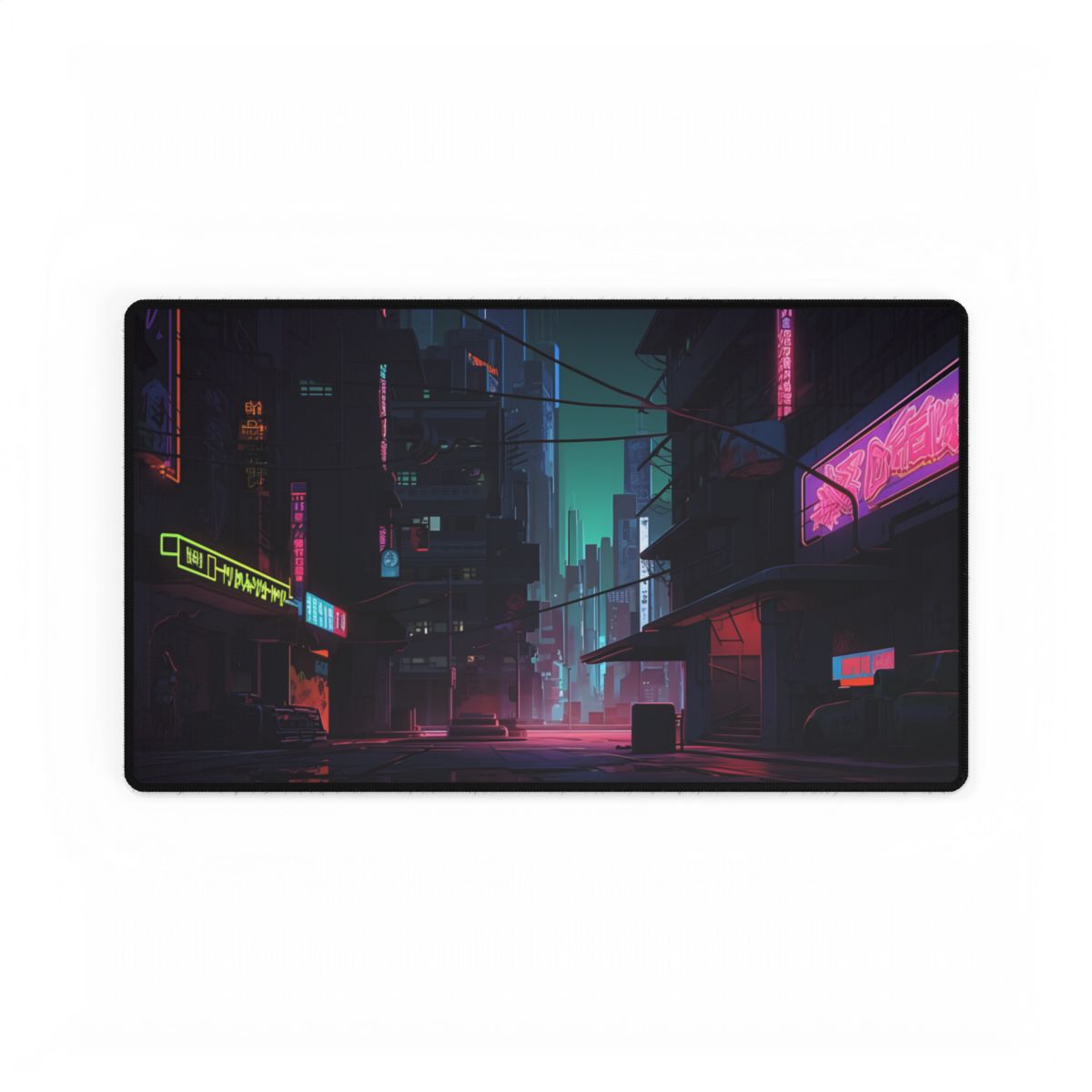 Nightfall in Neo-City: A Melancholic Cyberpunk Scene - Desk Mat
