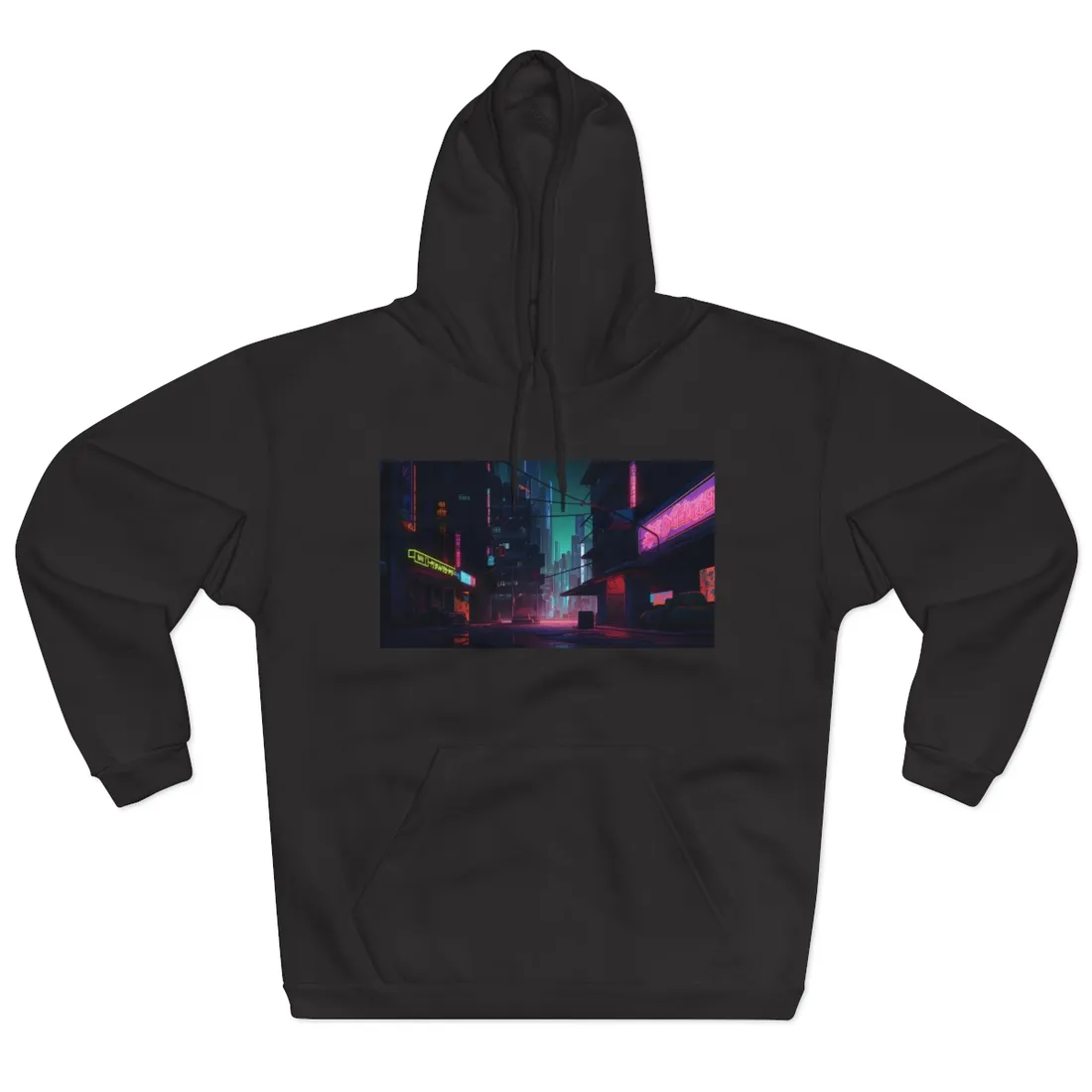 Nightfall in Neo-City: A Melancholic Cyberpunk Scene - Hoodie