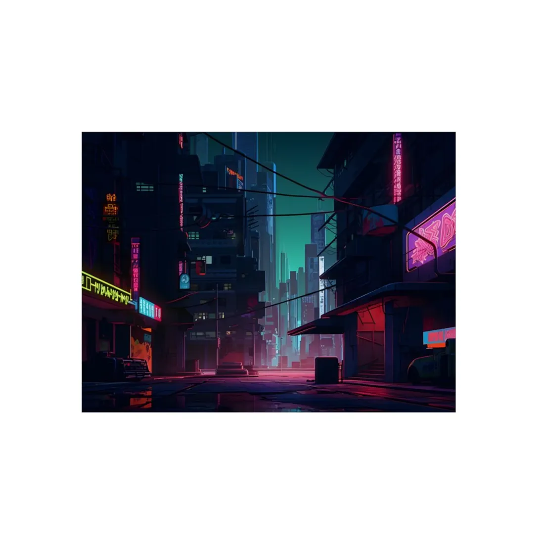 Nightfall in Neo-City: A Melancholic Cyberpunk Scene - Metal Poster