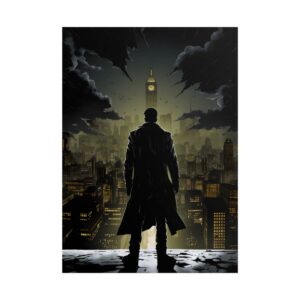 Silhouette over Rainy City Poster