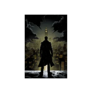 Silhouette over Rainy City Metal Poster