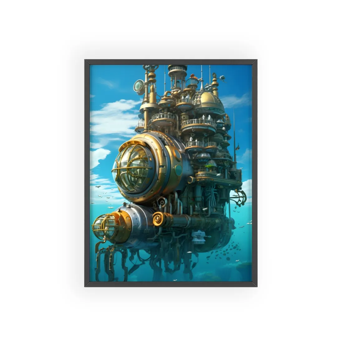 Oceanic Steampunk Adventure: A Group of Explorers - Framed Poster