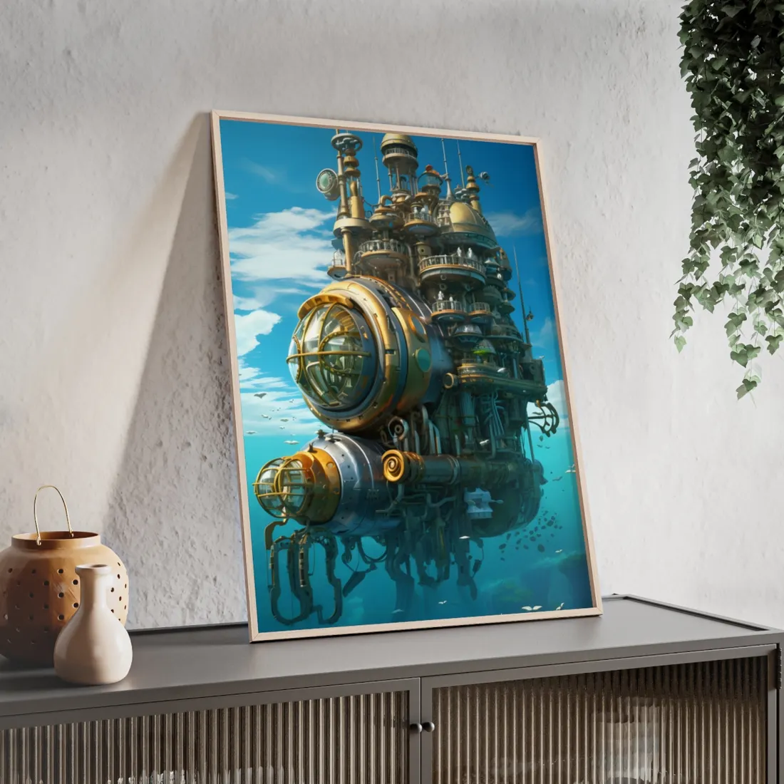 Oceanic Steampunk Adventure: A Group of Explorers - Framed Poster
