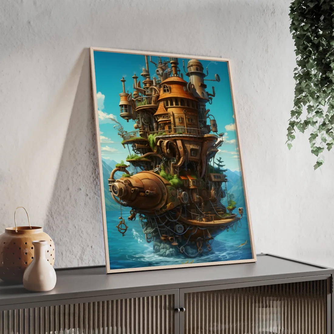 Oceanic Steampunk Treasure Dive: Underwater Adventure - Framed Poster