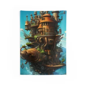 Steampunk Floating Castle Wall Tapestry