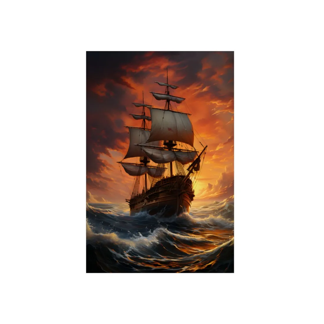 Oil Painting of Magnificent Ship in Tempest: Dramatic Sea Scene - Metal Poster