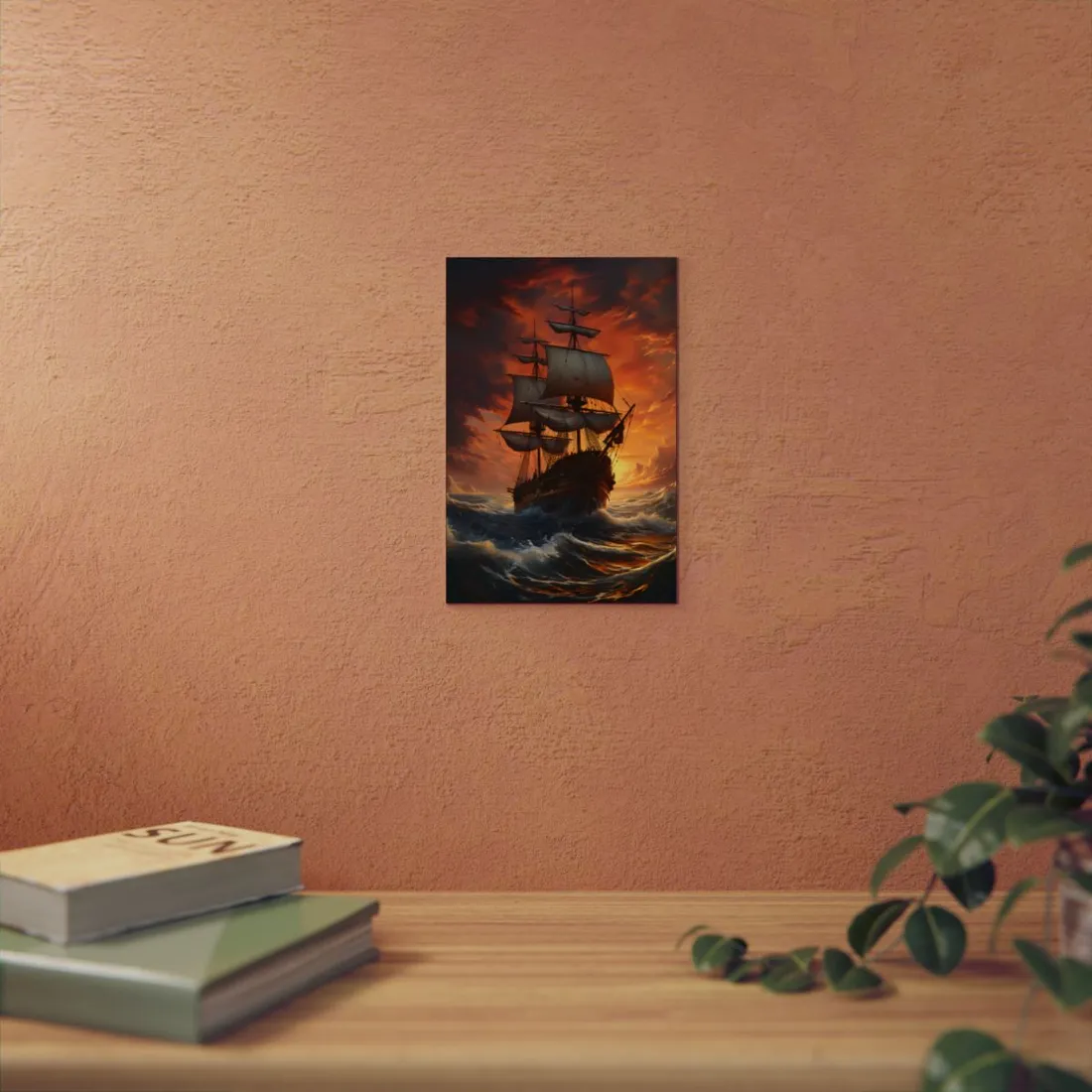 Oil Painting of Magnificent Ship in Tempest: Dramatic Sea Scene - Metal Poster