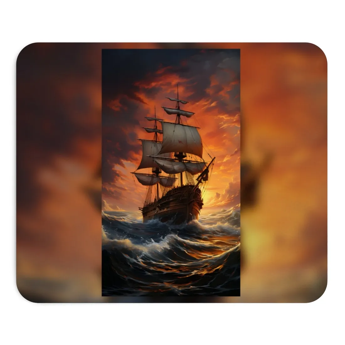 Oil Painting of Magnificent Ship in Tempest: Dramatic Sea Scene - Mouse Pad