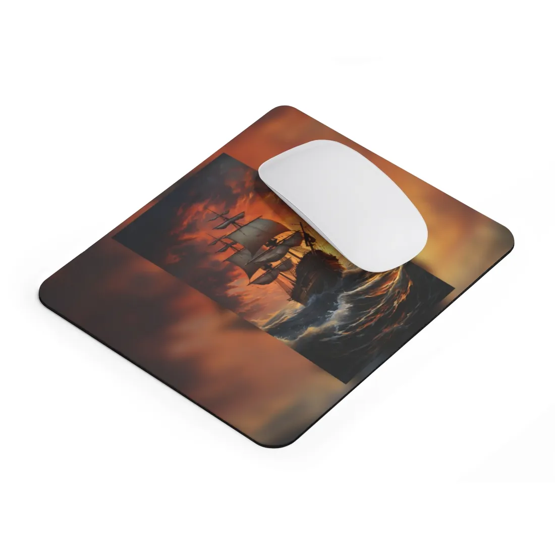 Oil Painting of Magnificent Ship in Tempest: Dramatic Sea Scene - Mouse Pad