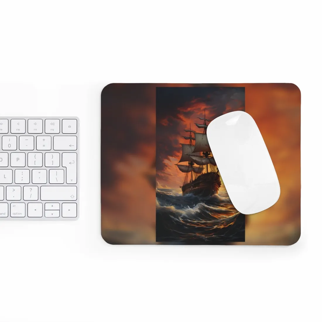 Oil Painting of Magnificent Ship in Tempest: Dramatic Sea Scene - Mouse Pad