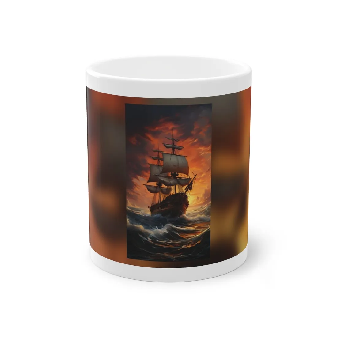 Oil Painting of Magnificent Ship in Tempest: Dramatic Sea Scene - Mug