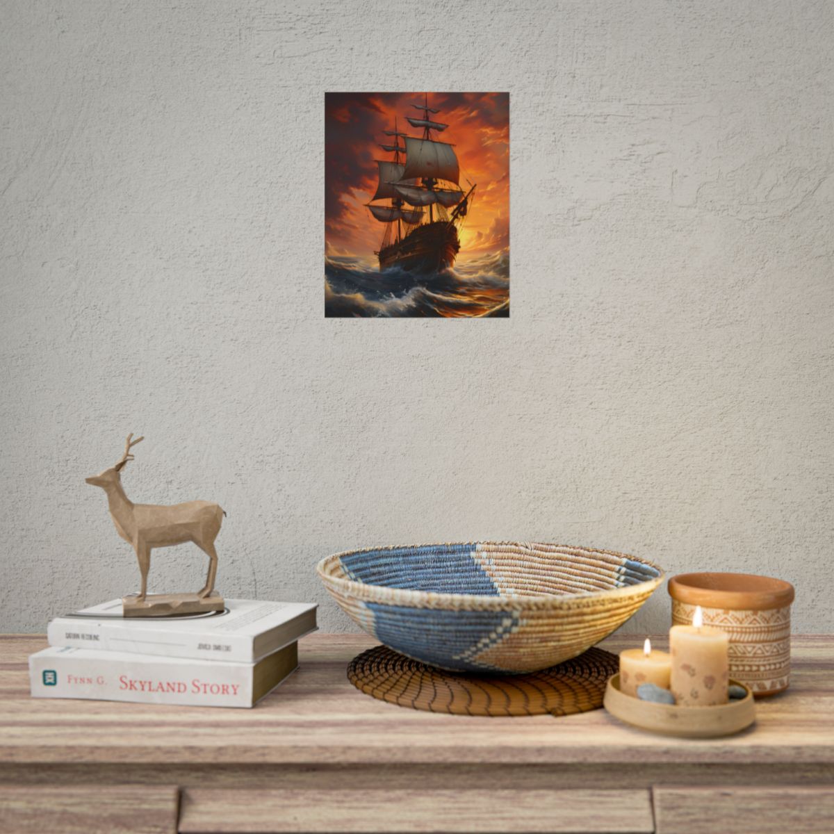 Oil Painting of Magnificent Ship in Tempest: Dramatic Sea Scene - Poster