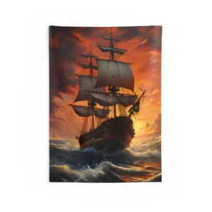 Tall Ship in Rough Waves Wall Tapestry
