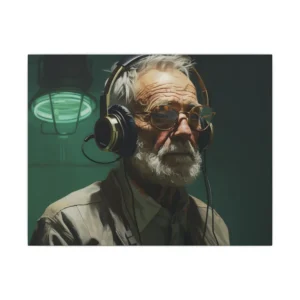 Older Man Wearing Headphones Canvas Print