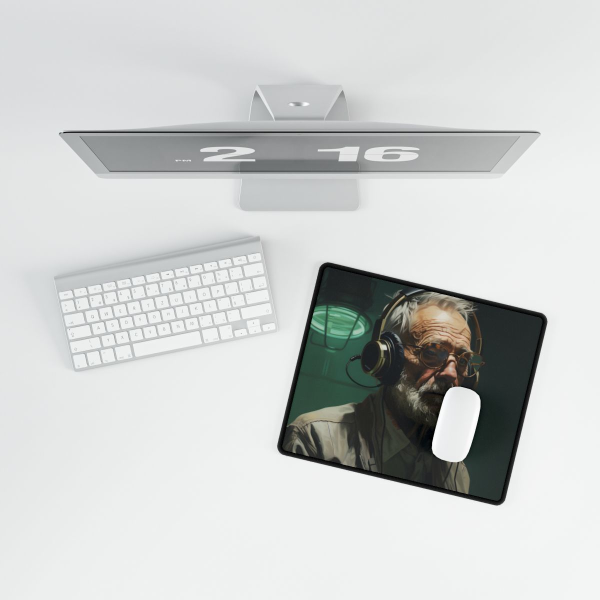 Old Man Connected: Sci-Fi Headset Experiment Digital Art - Desk Mat