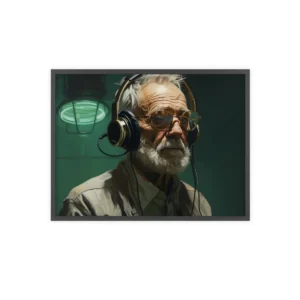 Older Man Wearing Headphones Framed Poster
