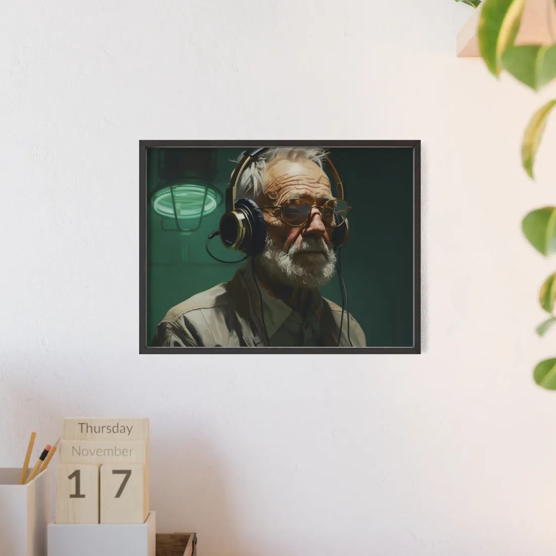 Old Man Connected: Sci-Fi Headset Experiment Digital Art - Framed Poster