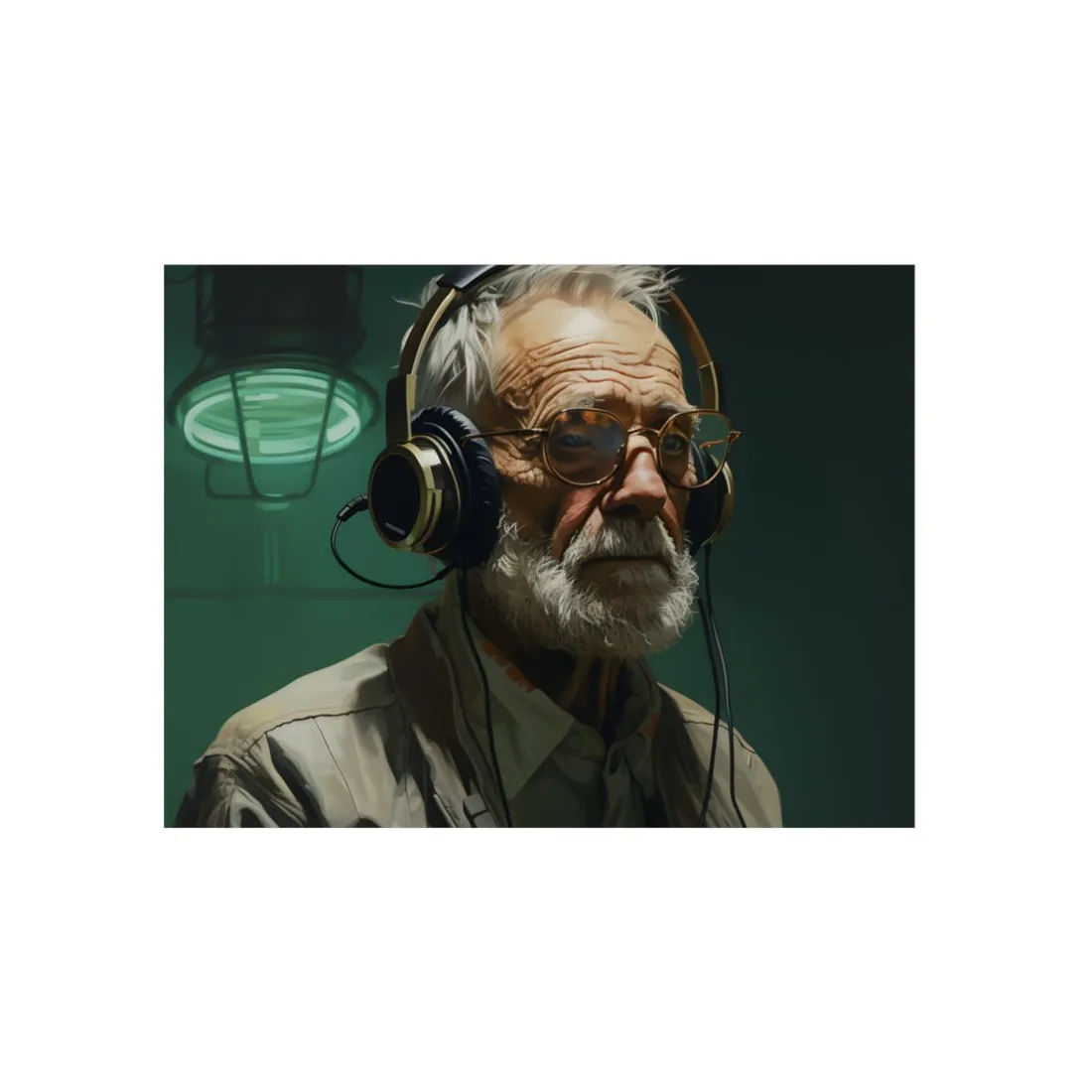 Old Man Connected: Sci-Fi Headset Experiment Digital Art - Metal Poster