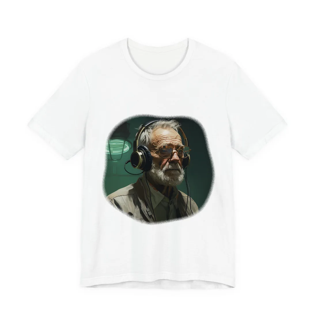 Old Man Connected: Sci-Fi Headset Experiment Digital Art - T-Shirt (White)