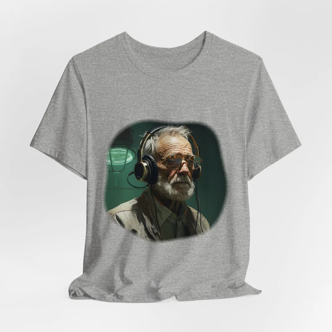 Old Man Connected: Sci-Fi Headset Experiment Digital Art - T-Shirt (Athletic Heather)
