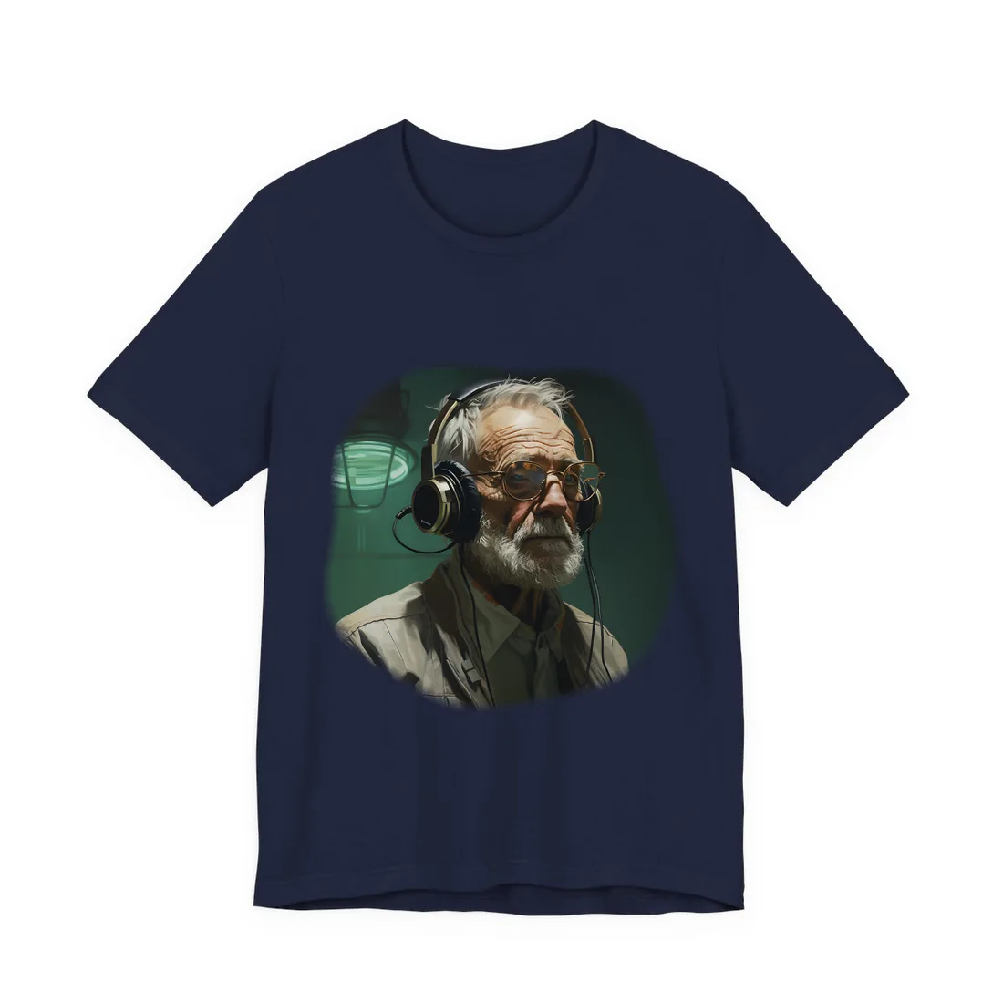Old Man Connected: Sci-Fi Headset Experiment Digital Art - T-Shirt (Navy)