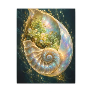 Iridescent Spiral Shell with Bubbles Canvas Print