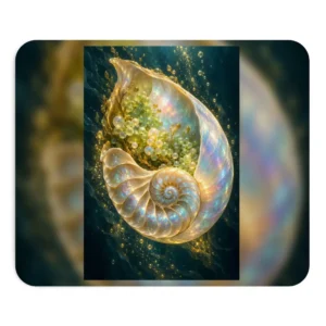 Iridescent Spiral Shell with Bubbles Mouse Pad