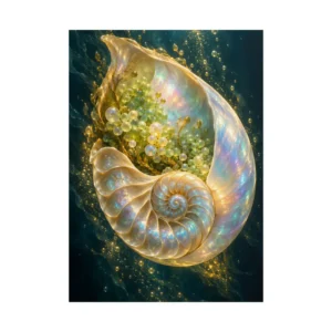 Iridescent Spiral Shell with Bubbles Poster