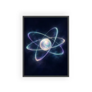 Glowing Atom with Orbital Rings Framed Poster