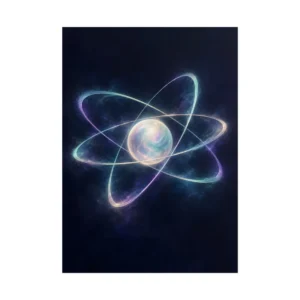 Glowing Atom with Orbital Rings Poster