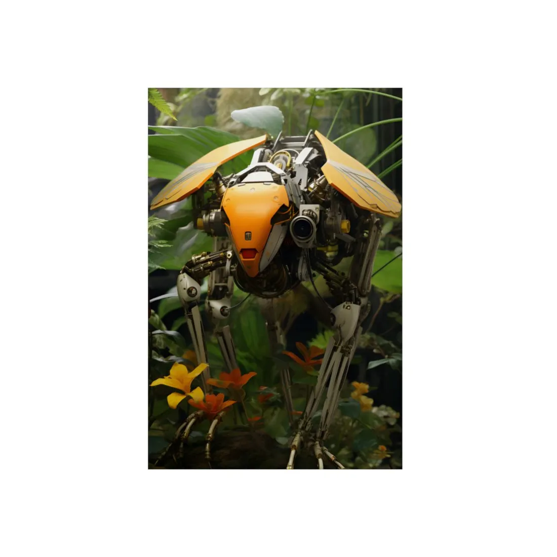 Orange Robotic Creature: Close-Up Wildlife Machine in the Jungle - Metal Poster