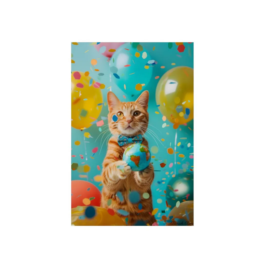 Orange Tabby Cat in Bow Tie: Playful Globe Portrait - Metal Poster